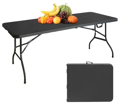 Immagine prodotto di Tavolino pieghevole in plastica - Tavolino da campeggio portatile - Rettangolare - Versatile - Per uso esterno - Nero