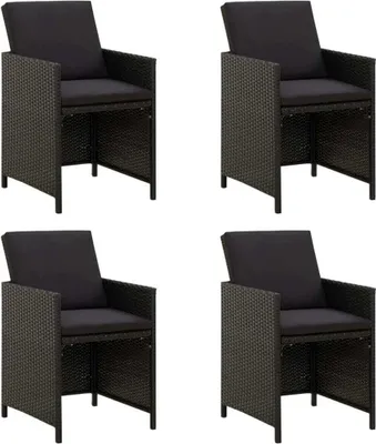 Produktbild von Gartenstühle mit Kissen 4 Stk. Poly Rattan Schwarz