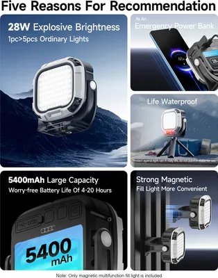 Obrázek produktu pro R7 Pro 28W magnetické LED video světlo, multifunkční 28W LED video světlo s červenými výstražnými světly a magnetickou rukojetí pro záznam obrazu