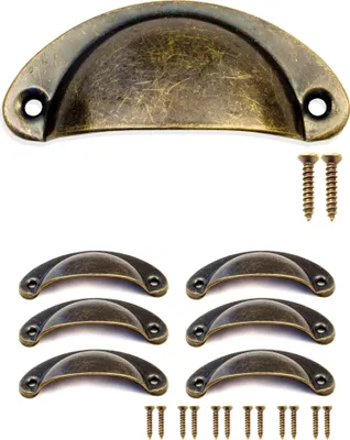 Produktbild von 'FUXXER® - 6x Antike Schubladen Griff-Muscheln Eisen-Griffe, Möbel-Griffe, Griff-Schalen für Schieber'