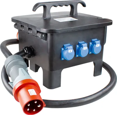 Produktbild von as-Schwabe Baustellenstromverteiler CEE 400V 63A auf Schuko & CEE 16A 63A IP44