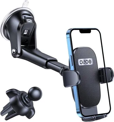 Image de Support de téléphone automatique pour voiture avec fixation pour grille d'aération et forte adhérence - compatible avec le pare-brise, le tableau de bord et les grilles d'aération