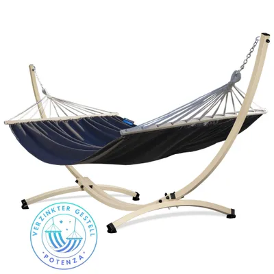 Produktbild von Potenza Outdoor Hängematte mit Verzinkter Gestell für 2 Personen I Stabhängematte XXL 220x160, 200kg I Hängemattengestell 220kg Wetterfest