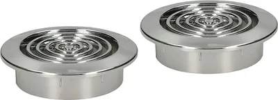 Two circular metal ventilation grilles shown from a slightly elevated diagonal angle against a white background.