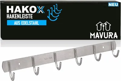 Produktbild von HAKOX Hakenleiste Garderobenhaken Kleiderhaken Garderobenleiste Edelstahl 6 Haken platzsparend