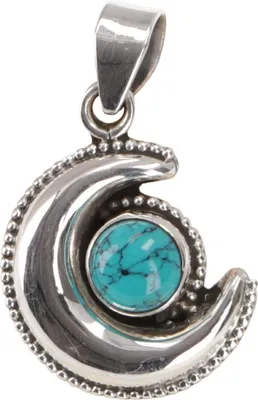 Produktbild von Indischer Ethno Silberanhänger Mond - Türkis, Türkis, SterlingSilber, 2,5*2*0,7 cm, Anhänger & Amulette aus Silber