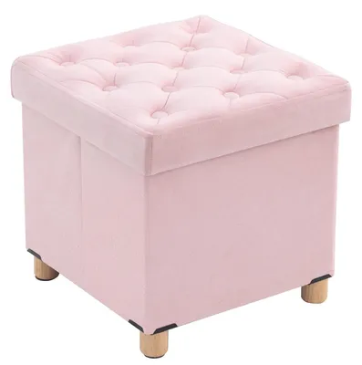 Produktbild von Omgoods – Klappbarer Samt-Hocker mit Stauraum – 40 x 40 x 40 cm – Rosa