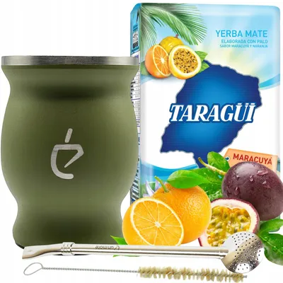 Productafbeelding van Un Mate Tropical yerba mate set 4-delig – Jungle beker 230 ml, Taragüi Maracuyá 500 g, bombilla en borsteltje
