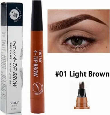 Produktbild von Augenbrauenstift Tattoo Stift 4 Köpfe (!) Microblading Gabelspitze Farbe LIGHT BROWN