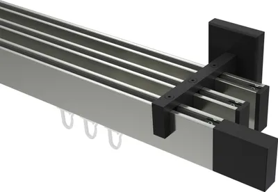 Produktbild von Interdeco Innenlaufstange / Gardinenstange mit Innenlauf Edelstahl-Optik / Schwarz, Typ Smartline Lox (Quader), 14x35 mm 3-läufig, 100 cm