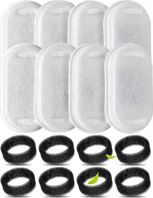 Produktbild von Filter für Katzentrinkbrunnen, 8+8 Stück Kohlefilter und Schaumstoffschwamm für 3,2-l-Katzentrinkbrunnen