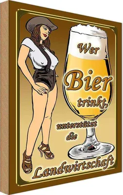 Produktbild von vianmo Holzschild 18x12 cm Pinup wer Bier trinkt unterstützt Land Pin Up