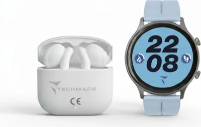 Dynamic 2 Smartwatch – Bundle mit Kopfhörern Light Blue Unisize Techmade