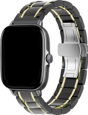 Produktbild von Strap-it Keramik-Stahlarmband - Kompatibel mit Amazfit GTS 2 Armband Ersatzarmband Edelstahl - Faltschließe - Hochwertiges Material - für Smartwatch 20mm Armband Schwarz / Gold