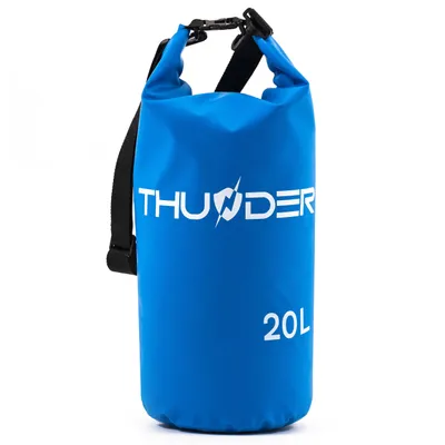Immagine prodotto di THUNDER® Dry Bag 20L Blu – Sacco impermeabile in PVC con chiusura a rotolo e tracolla per kayak, outdoor