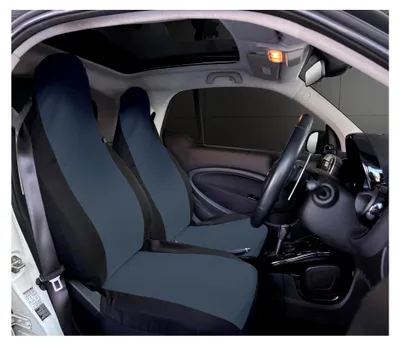 Produktbild von Sitzbezüge vorne kompatibel für Smart fortwo, erste, zweite und dritte Serie, W450 W451 W453, 2er-Set Sitzbezüge mit farbigem Mittelstreifen (Dunkelgrau/Schwarz, Smart Fortwo)