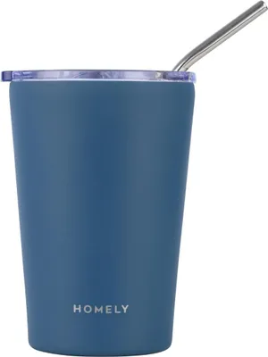 Image de ESTIA | Mug isotherme - Mug isolant - bleu - 400 ml - Mug - Mug à café avec paille