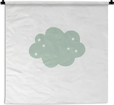 Produktbild von MuchoWow® Wandteppich Wandbehang Wolke - Mädchen - Jungen - Sterne - Pastell - Kind 120x120 cm Tapisserie Dekoration Wandtuch - Modern - Baumwollgewebe