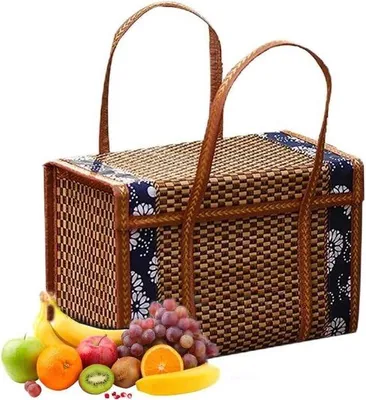 Produktbild von Bambus-Picknickkorb mit Deckel und Griff, Gras, Geschenkkorb, Outdoor