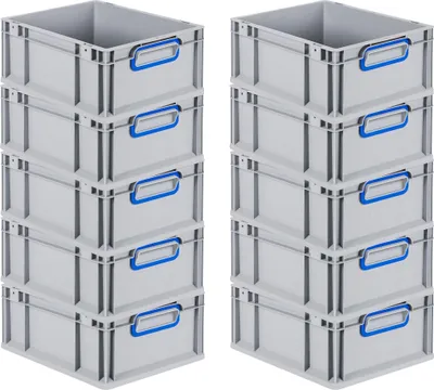 Produktbild von SuperSparSet 10x Eurobox NextGen Color | HxBxT 17x30x40cm | 16 Liter | Griffe blau geschlossen | Glatter Boden | Grau | Eurobehälter, Transportbox, Transportbehälter, Stapelbehälter