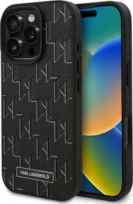 Zdjęcie produktu dla Karl Lagerfeld Leather Monogram Metal Logo MagSafe - Etui iPhone 16 Pro (czarny)