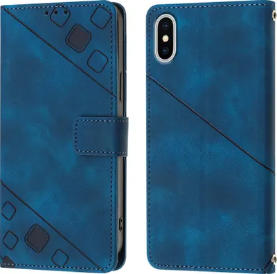Produktbild von Hülle für iPhone XS Max Prägung Flip Leder Brieftasche Schutzhülle mit Ständer Blau