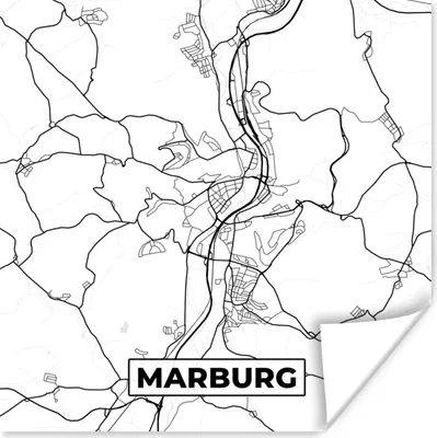 Produktbild von MuchoWow® Poster Karte - Marburg - Stadtplan 75x75 cm - Wand Dekoration