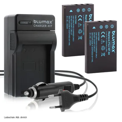 Produktbild von 2x Akku + Lader für Fuji NP-60 Fujifilm Finepix F601, M603 1200 mAh (3,7V)