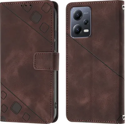 Produktbild von Hülle für Xiaomi Redmi Note 12 Prägung Flip Leder Brieftasche Schutzhülle mit Ständer Braun