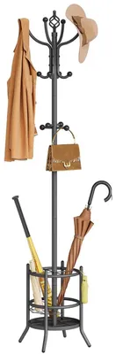 Image de Porte-manteau avec porte-parapluie, 16 crochets, gris