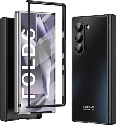 Immagine prodotto di Custodia per Samsung Galaxy Z Fold 6 Custodia rigida in PC elettroplaccato con cerniera e protezione dello schermo nero