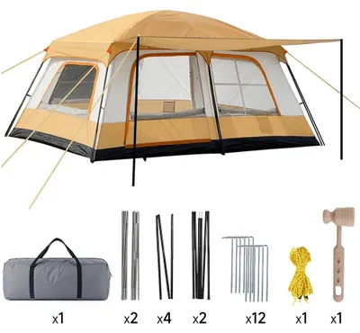 Image de Tente de camping, design à 2 pièces, installation rapide, couleur kaki