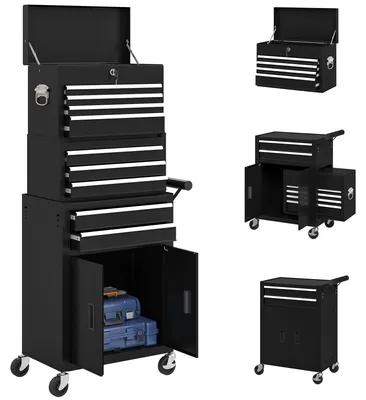 Produktbild von HOMCOM 3-in-1 Werkzeugkiste, rollender Werkzeugschrank mit 9 Schubladen