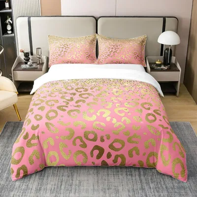 Zdjęcie produktu dla Komplet pościeli z motywem leopard, 155x220 cm, 100% bawełna, wielokolorowy, zawiera poszewkę na poduszkę 80x80 cm