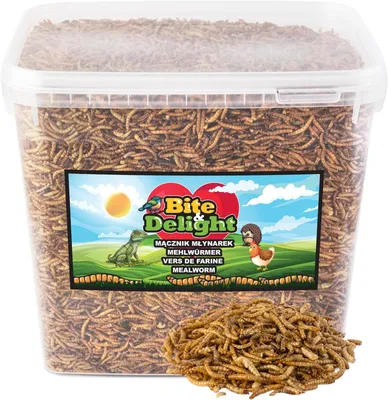 Produktbild von Bite & Delight Sušené moučné červy 1,8 kg - Vysokoproteinové krmivo pro volně žijící ptáky, ježky, veverky a křečky - Univerzální krmivo po celý rok
