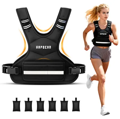 Produktbild von HAPBEAR Verstellbare Gewichtsweste Für Herren & Frauen – Weighted Vest 1,8–14,5 KG Mit 6 Eisensand-Gewichten, Große Tasche mit Kettlebell-Fach – Ideal Für Fitness, Krafttraining (Schwarz 9-14.5kg)