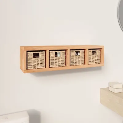 Produktbild von The Living Store Wandregal mit Körben 62x18x16 cm Massivholz Nussbaum