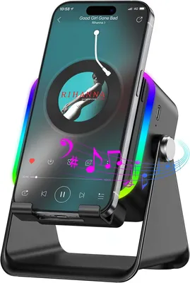 Produktbild von Kabelloser Induktions-Audio-Bluetooth-Lautsprecher, 5-in-1-Handyhalterung, mit buntem Umgebungslicht, 360° verstellbare Halterung für Handy