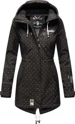 Produktbild von Marikoo Zimtzicke Damen Wasserdichte Softshell Jacke mit Kapuze Outdoor Regenjacke Regenmantel Schwarz mit Punkten Gr. 36 - S