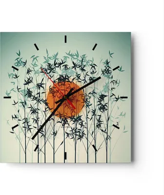 Produktbild von Wanduhr - Quadrat - Glasuhr - Westen Sonne Gras - 40x40cm - Schleichendes Uhrwerk - Lautlos - zum Aufhängen bereit - Dekoration Modern - Wanddekoration aus Glas - C3AC40x40-5104