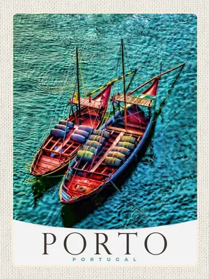 Produktbild von vianmo Holzschild 40x30 cm Porto Portugal Europa Boote Meer Bildmotiv Reisemotiv