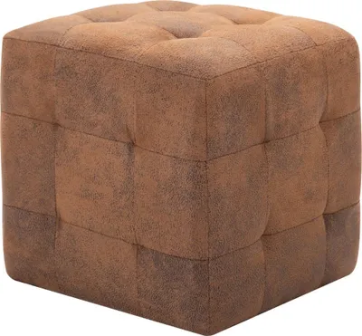 A single brown pouf is shown against a white background.