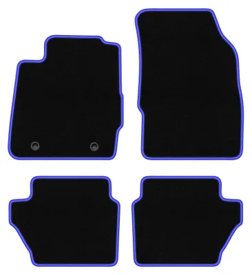 Zdjęcie produktu dla Dywaniki samochodowe welurowe CARLUX-BLUE do: Ford Fiesta MK7 (2008-2011, hatchback) czarne z niebieskim obszyciem, z mocowaniami