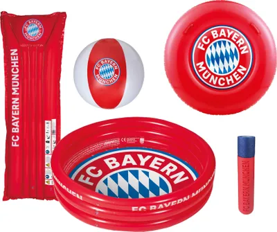 Produktbild von Happy People - FC Bayern München Schwimmset (5-teilig) Luftmatratze Ball Planschbecken Wasserspritze