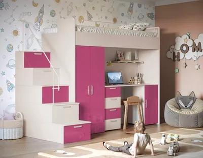 Produktbild von Etagenbett TOMI 4s, Hochglanz Kinderbett Hochbett, OHNE Matratze und Lattenrost (Cashmere + Rosa, Glanz)