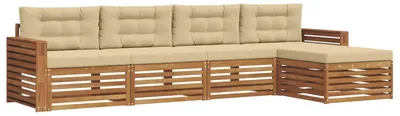 Immagine prodotto di vidaXL Set di divani da esterno, 5 pezzi, colore naturale e beige
