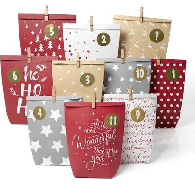 Produktbild von Adventskalender 24 Adventstüten Zahlenaufkleber Befüllbar Rot