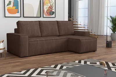 Produktbild von MR GROUP Ecksofa L Form Bergamo 240 x 142 cm mit Schlaffunktion und Bettkasten Couch Cord Schlafsofa Schlafcouch Sofa universale Seite, braun