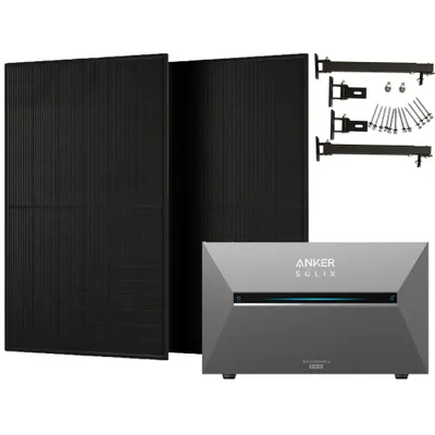 Produktbild von Anker Solix 1000W Balkonkraftwerke mit Solarbank 3 Pro mit Halterung für Flachdach