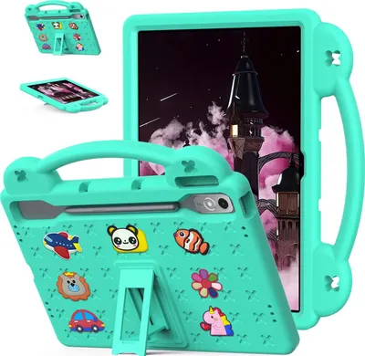 Obrázek produktu pro Ochranné pouzdro pro Lenovo Tab P12 TB-370FU 12.7-Inch, roztomilé dětské pouzdro, odolné proti nárazům s držadlem a stojánkem Zelený